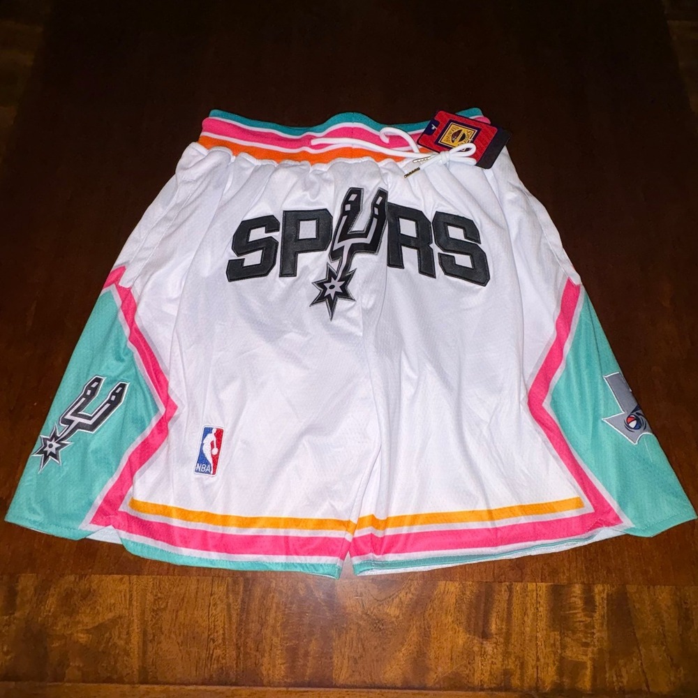 San Antonio Spurs Just Don Hardwood Classics Shorts White Teal Pink NBA M
